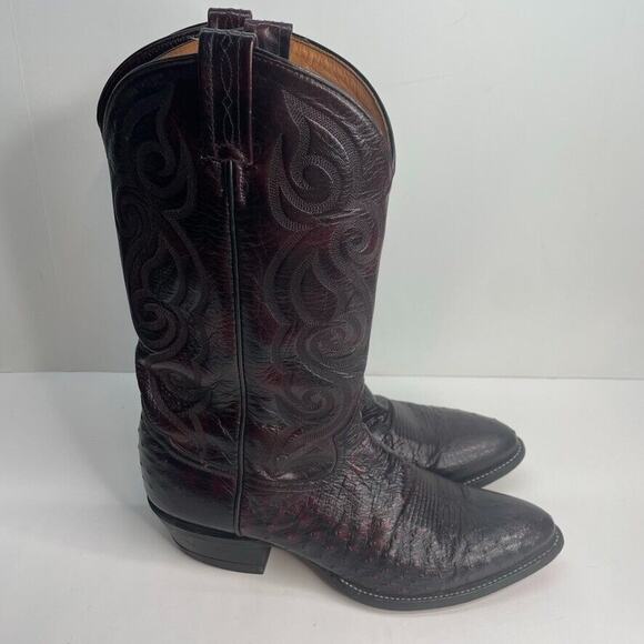 Men\'s TONY LAMA Full Quill Ostrich Western USA Made Boots 11B 03493 Deep Red VTG main image 6